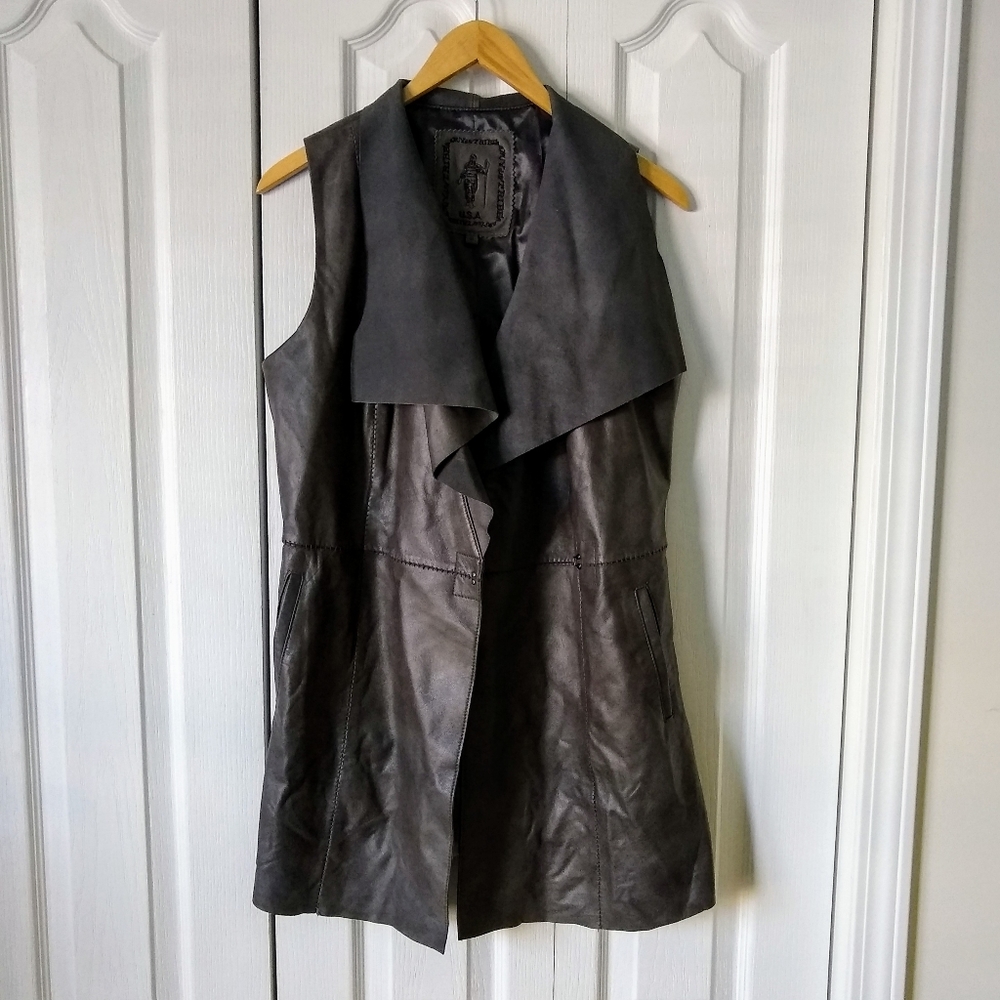 My Tribe gray 100% leather patchwork vest